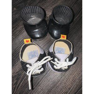 TWO PAIRS of Build a Bear Workshop Shoes: Black Boots and Black & White Oxfords
